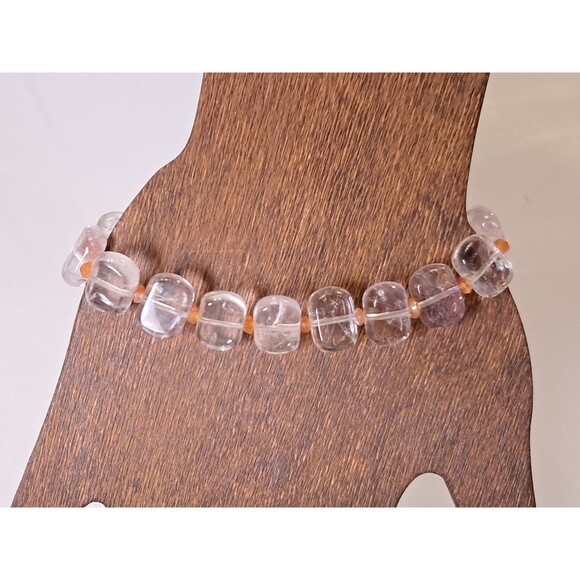 Peyote Bird Clear/Hint Of Purple Flat Rectangles & Orange Beads 7" Bracelet NWT - Picture 2 of 8